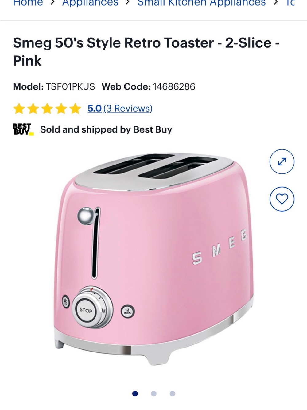 SMEG 50's Style 2-Slice Toaster - Pink